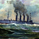 “The Sinking of USS San Diego”. A 1920 watercolor of the sinking of USS San Diego in 1918. It shows the ship sinking off Fire Island, New York, after it was torpedoed by a German submarine.